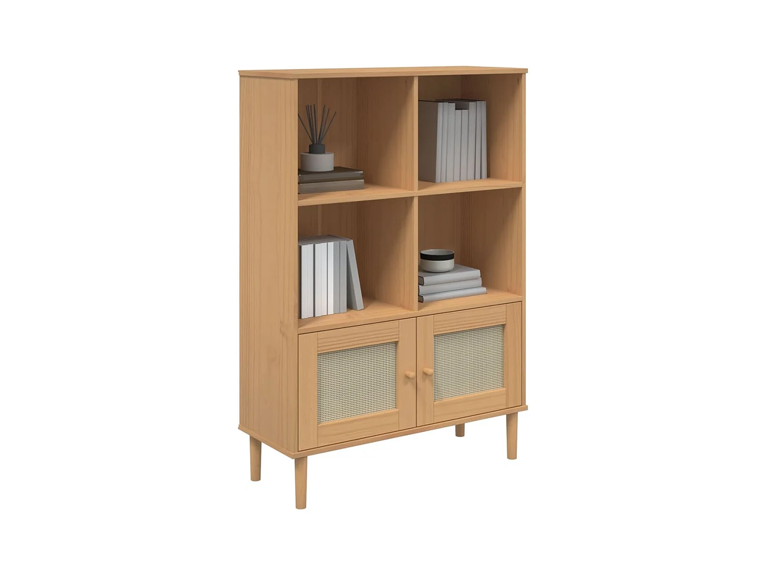 Zelyra  Bibliothèque SENJA aspect de rotin marron bois massif de pin