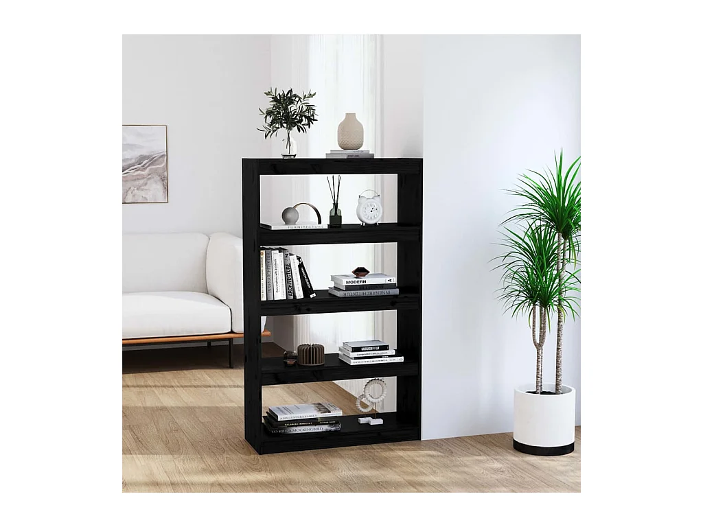 Aruna  Bibliothèque/Séparateur de pièce Noir 80x30x135,5 cm Pin massif