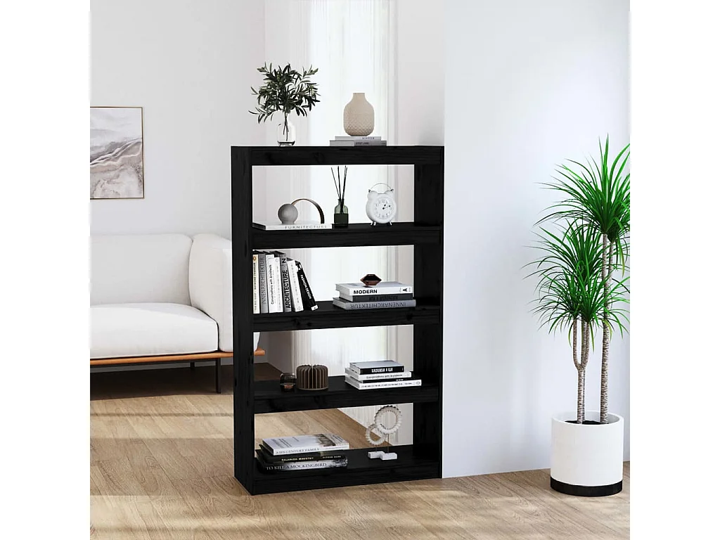 Aruna  Bibliothèque/Séparateur de pièce Noir 80x30x135,5 cm Pin massif