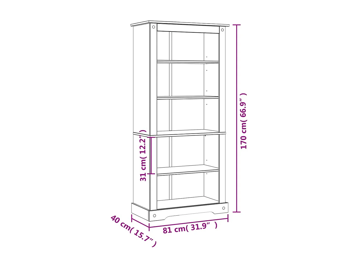 Grytaldr  Boekenkast met 5 planken Corona-stijl 80x40x170 cm grenenhout