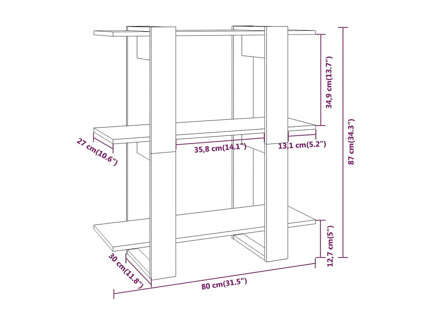 Milou  Bibliothèque/Séparateur de pièce Chêne fumé 80x30x87 cm