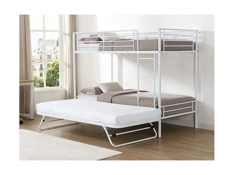 Etagenbett - 2 x 90 x 190 cm - Mit Ausziehbett - Weiß - DUOTIS
