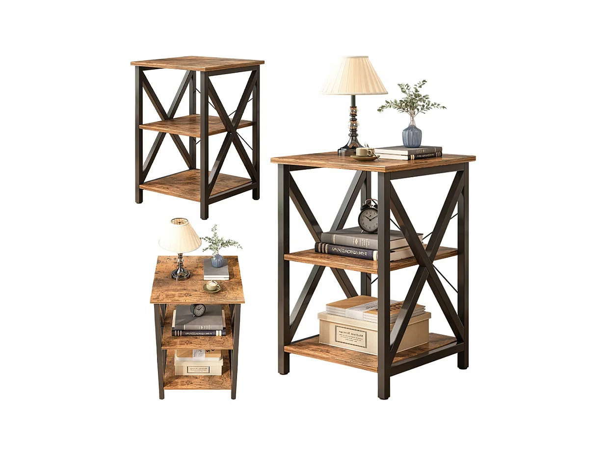 TABLE BASSES INDUSTRIELLE CARRÉE EN BOIS ÉTAGÈRE RÉTRO ARMOIRE LOFT