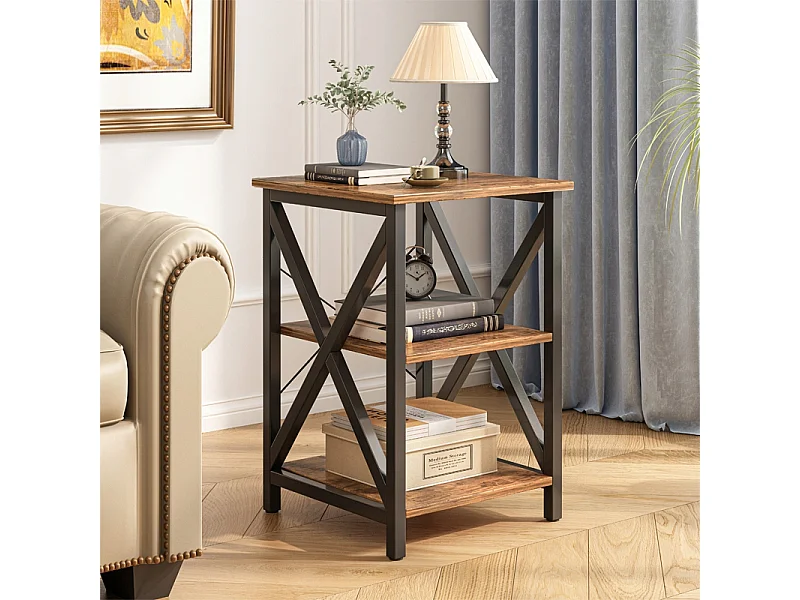 TABLE BASSES INDUSTRIELLE CARRÉE EN BOIS ÉTAGÈRE RÉTRO ARMOIRE LOFT