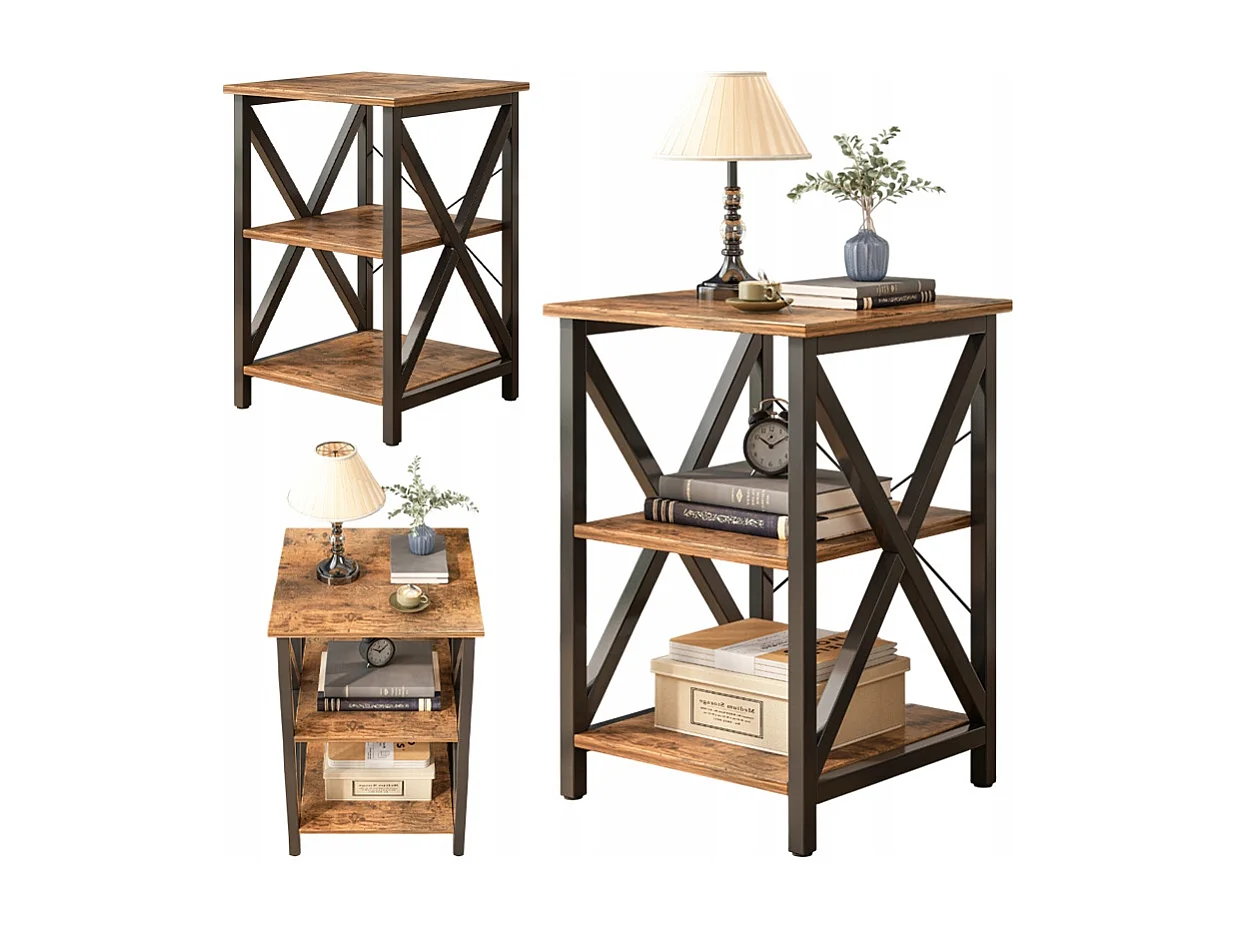 TABLE BASSES INDUSTRIELLE CARRÉE EN BOIS ÉTAGÈRE RÉTRO ARMOIRE LOFT