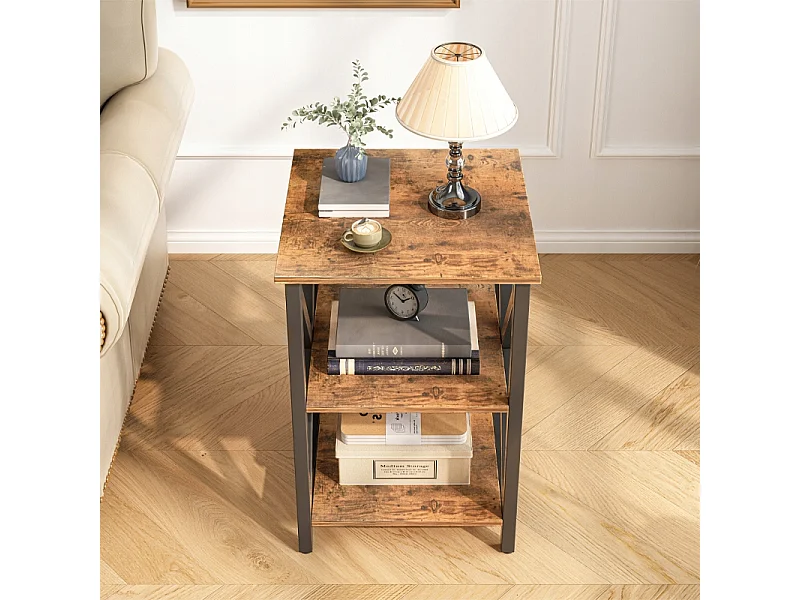 TABLE BASSES INDUSTRIELLE CARRÉE EN BOIS ÉTAGÈRE RÉTRO ARMOIRE LOFT