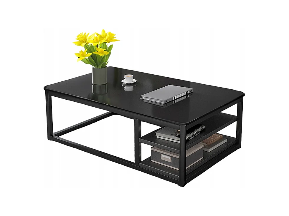 TABLE BASSES MODERNE BANQUETTE AVEC ÉTAGÈRES SALON GRAND 120 CM LOFT NOIR