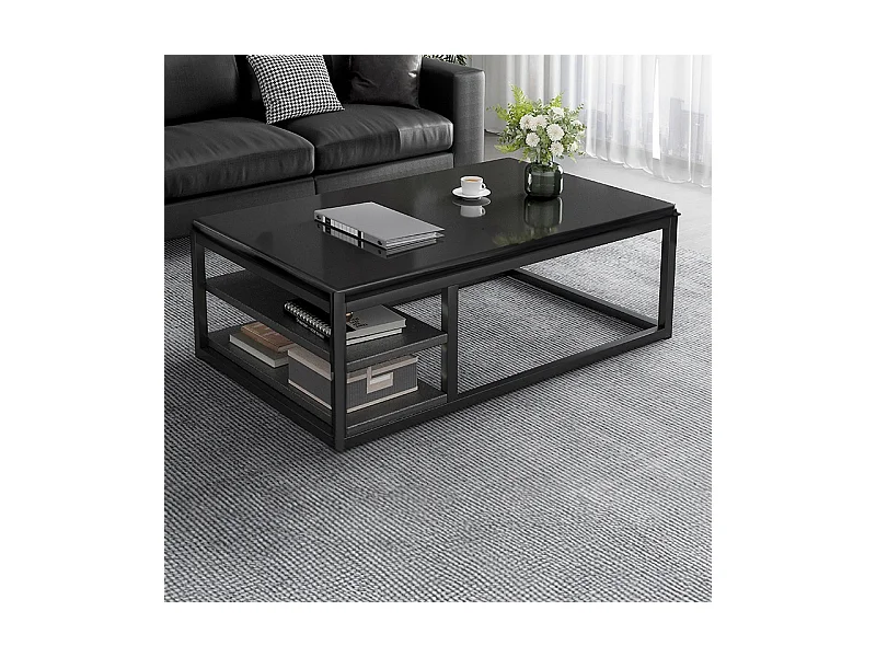TABLE BASSES MODERNE BANQUETTE AVEC ÉTAGÈRES SALON GRAND 120 CM LOFT NOIR