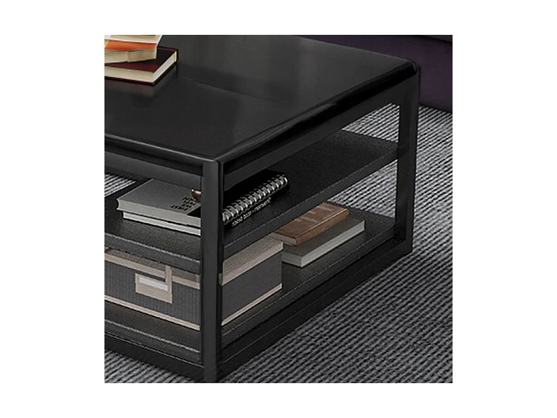 TABLE BASSES MODERNE BANQUETTE AVEC ÉTAGÈRES SALON GRAND 120 CM LOFT NOIR
