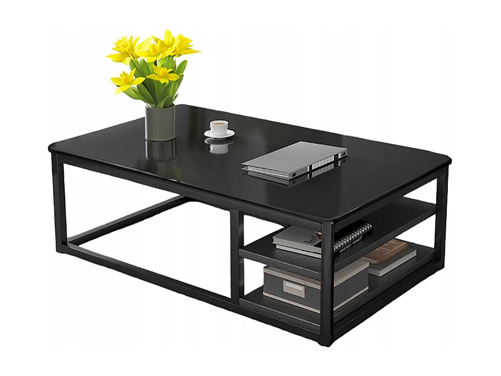 TABLE BASSES MODERNE BANQUETTE AVEC ÉTAGÈRES SALON GRAND 120 CM LOFT NOIR