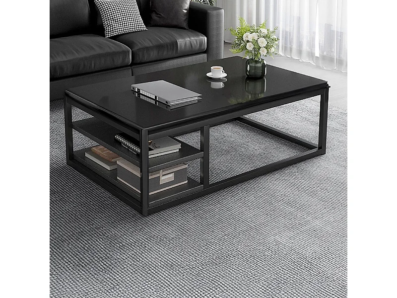 TABLE BASSES MODERNE BANQUETTE AVEC ÉTAGÈRES SALON GRAND 120 CM LOFT NOIR