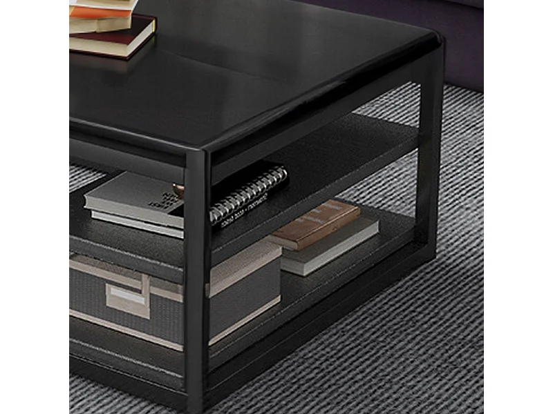 TABLE BASSES MODERNE BANQUETTE AVEC ÉTAGÈRES SALON GRAND 120 CM LOFT NOIR