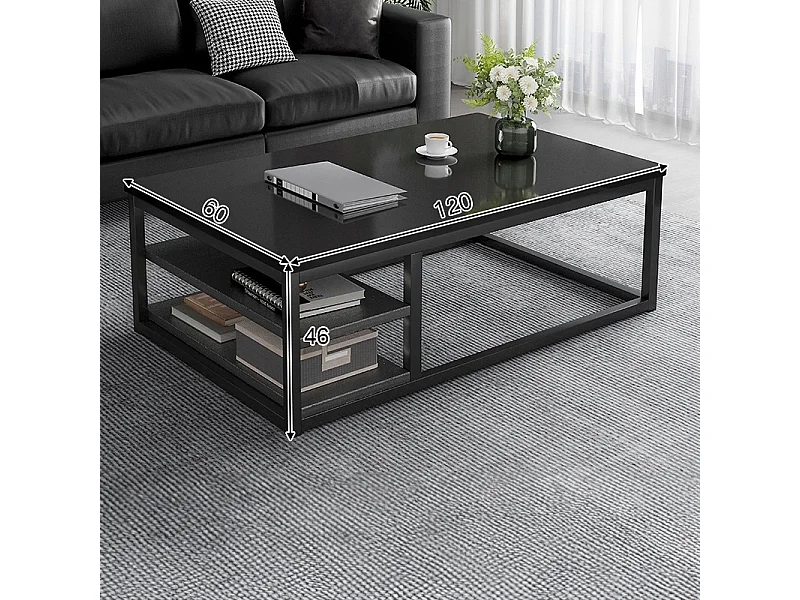 TABLE BASSES MODERNE BANQUETTE AVEC ÉTAGÈRES SALON GRAND 120 CM LOFT NOIR