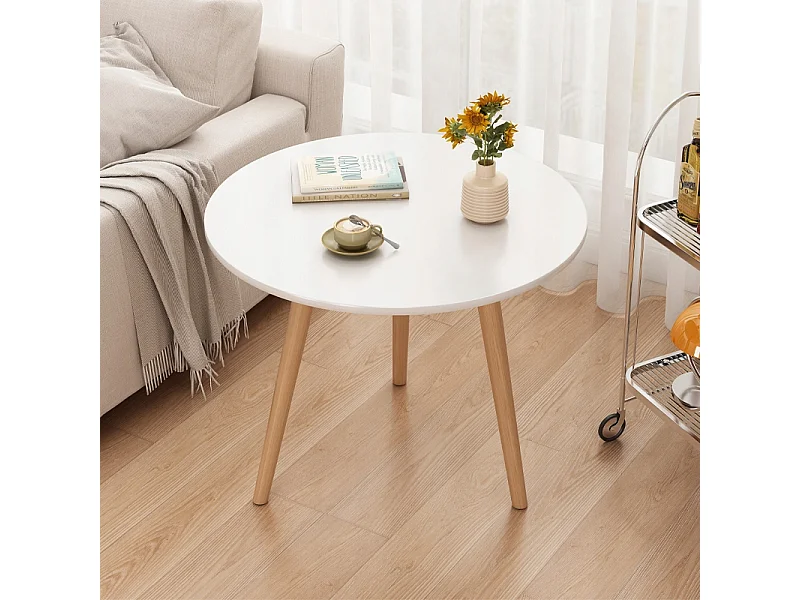 Stolik kawowy mały okrągły drewniany styl skandynawski ława stół do salonu