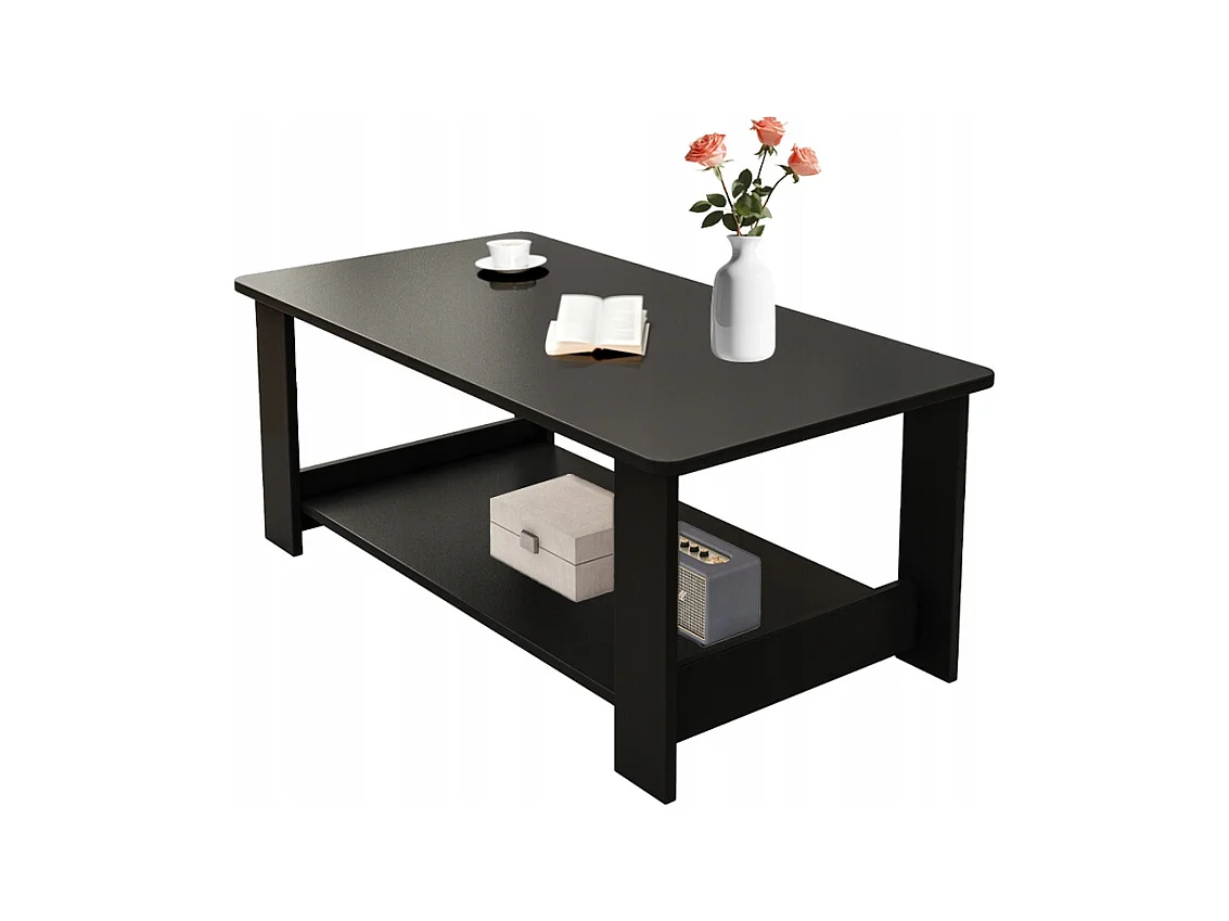 TABLE BASSES MODERNE BANQUETTE AVEC ÉTAGÈRE SALON GRAND 100 CM LOFT NOIR