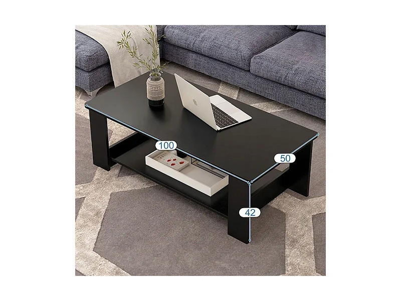 TABLE BASSES MODERNE BANQUETTE AVEC ÉTAGÈRE SALON GRAND 100 CM LOFT NOIR