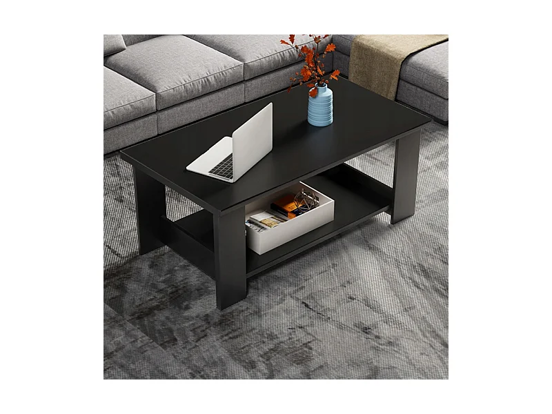 TABLE BASSES MODERNE BANQUETTE AVEC ÉTAGÈRE SALON GRAND 100 CM LOFT NOIR
