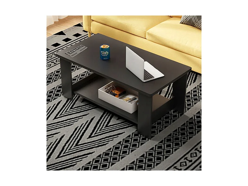 TABLE BASSES MODERNE BANQUETTE AVEC ÉTAGÈRE SALON GRAND 100 CM LOFT NOIR