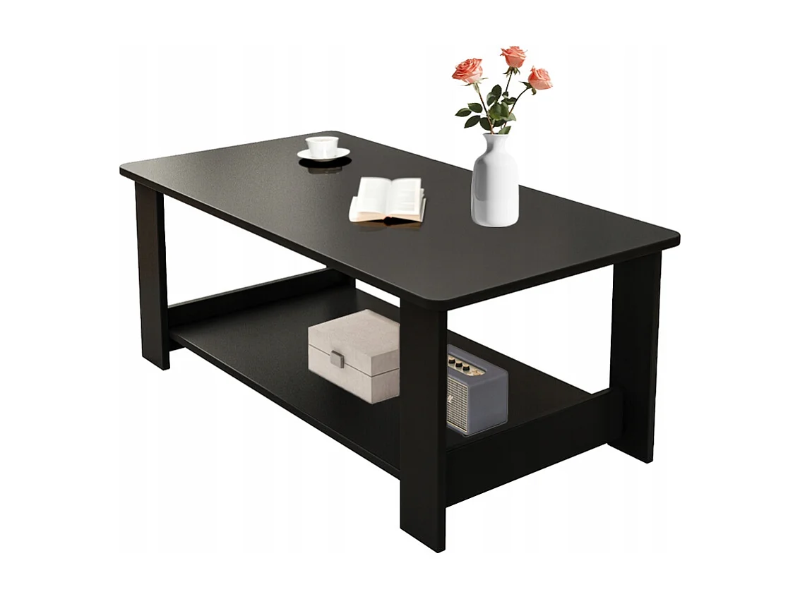 MODERNE SALONTAFEL MET PLANK WOONKAMER GROOT 100 CM LOFT ZWART