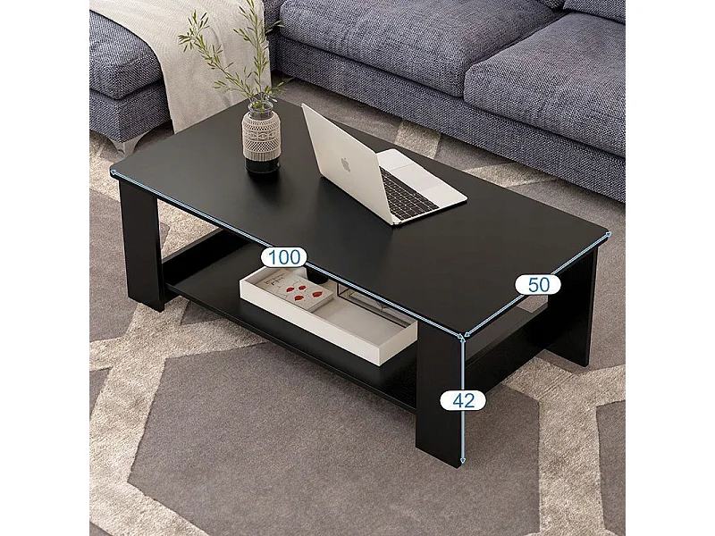 MODERNE SALONTAFEL MET PLANK WOONKAMER GROOT 100 CM LOFT ZWART