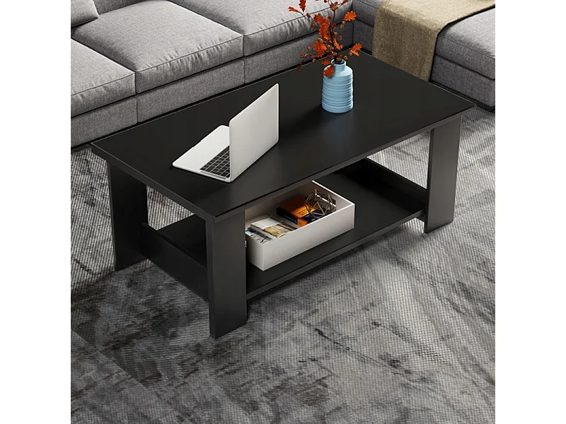 MODERNE SALONTAFEL MET PLANK WOONKAMER GROOT 100 CM LOFT ZWART