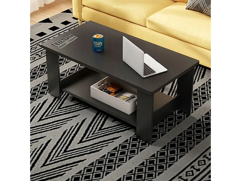 MODERNE SALONTAFEL MET PLANK WOONKAMER GROOT 100 CM LOFT ZWART