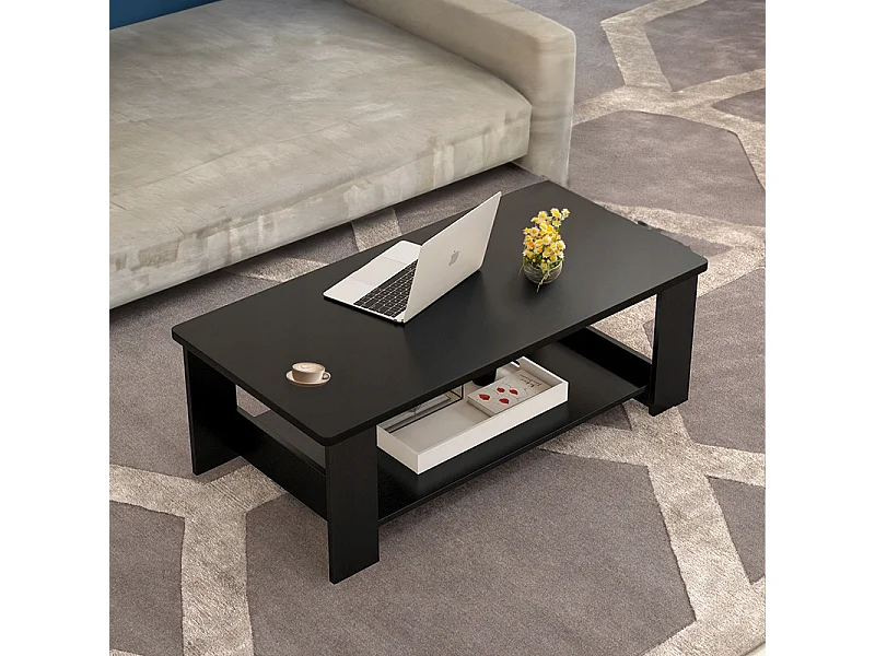 MODERNE SALONTAFEL MET PLANK WOONKAMER GROOT 100 CM LOFT ZWART