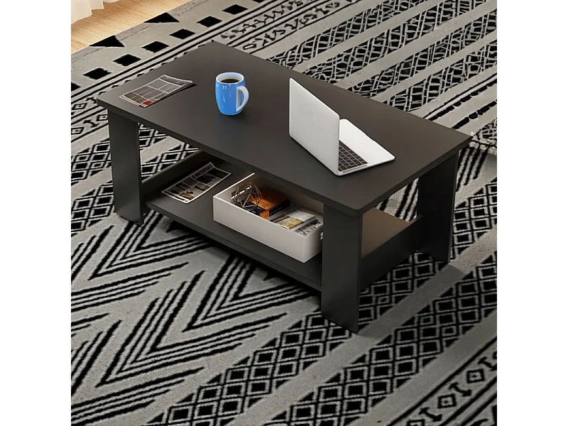 MODERNE SALONTAFEL MET PLANK WOONKAMER GROOT 100 CM LOFT ZWART