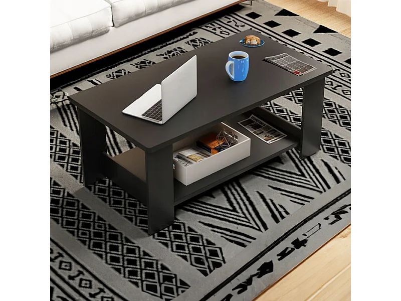 MODERNE SALONTAFEL MET PLANK WOONKAMER GROOT 100 CM LOFT ZWART