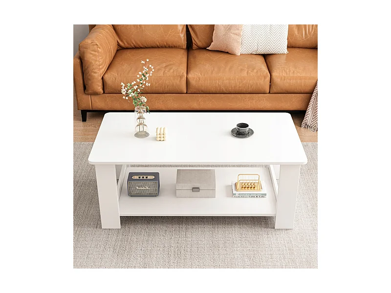 BANQUETTE TABLE BASE BLANCHE MODERNE AVEC ÉTAGÈRE SALON CHAMBRE LOFT GRANDE 100 CM