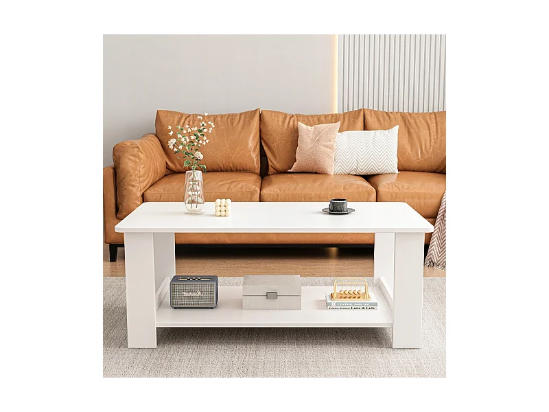 BANQUETTE TABLE BASE BLANCHE MODERNE AVEC ÉTAGÈRE SALON CHAMBRE LOFT GRANDE 100 CM