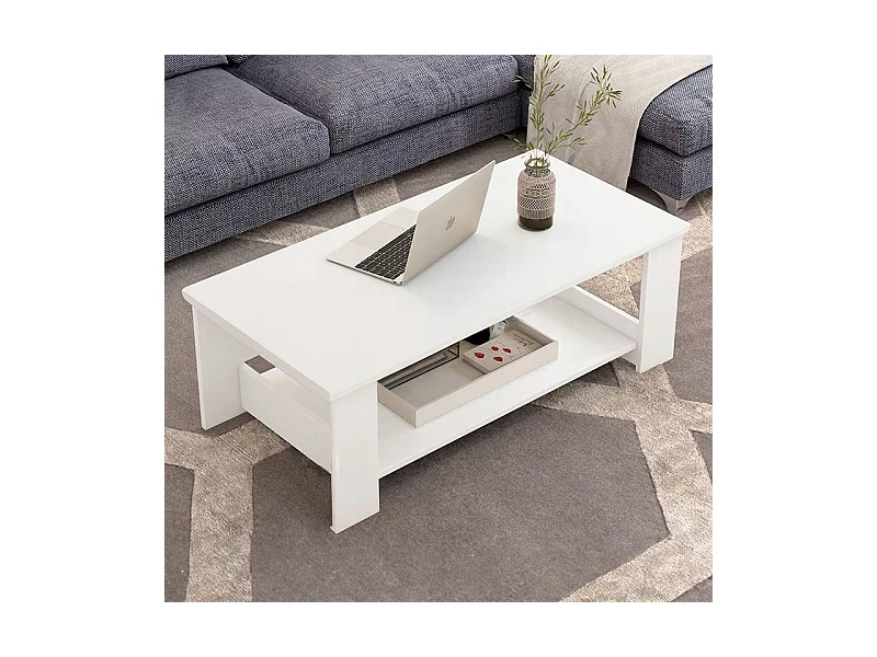 BANQUETTE TABLE BASE BLANCHE MODERNE AVEC ÉTAGÈRE SALON CHAMBRE LOFT GRANDE 100 CM