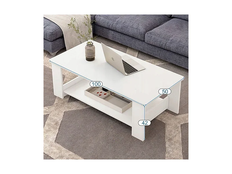BANQUETTE TABLE BASE BLANCHE MODERNE AVEC ÉTAGÈRE SALON CHAMBRE LOFT GRANDE 100 CM