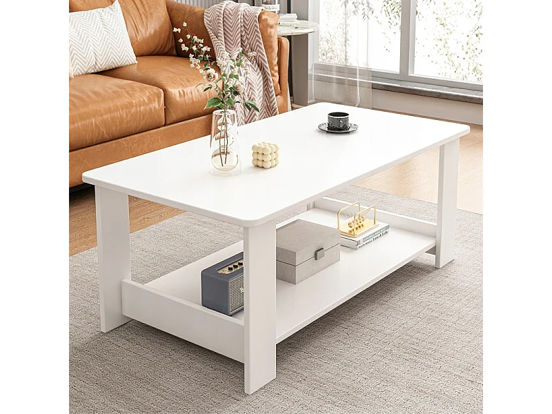 BANQUETTE TABLE BASE BLANCHE MODERNE AVEC ÉTAGÈRE SALON CHAMBRE LOFT GRANDE 100 CM