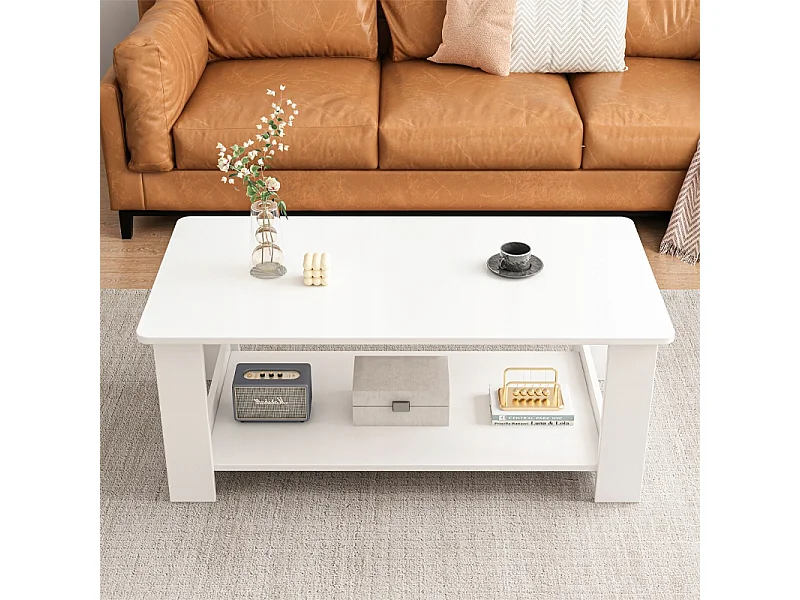 BANQUETTE TABLE BASE BLANCHE MODERNE AVEC ÉTAGÈRE SALON CHAMBRE LOFT GRANDE 100 CM