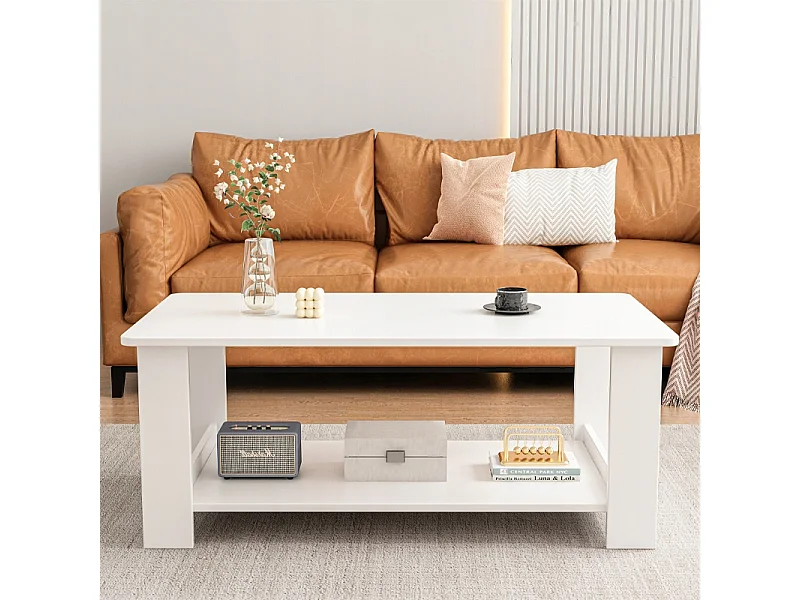BANQUETTE TABLE BASE BLANCHE MODERNE AVEC ÉTAGÈRE SALON CHAMBRE LOFT GRANDE 100 CM