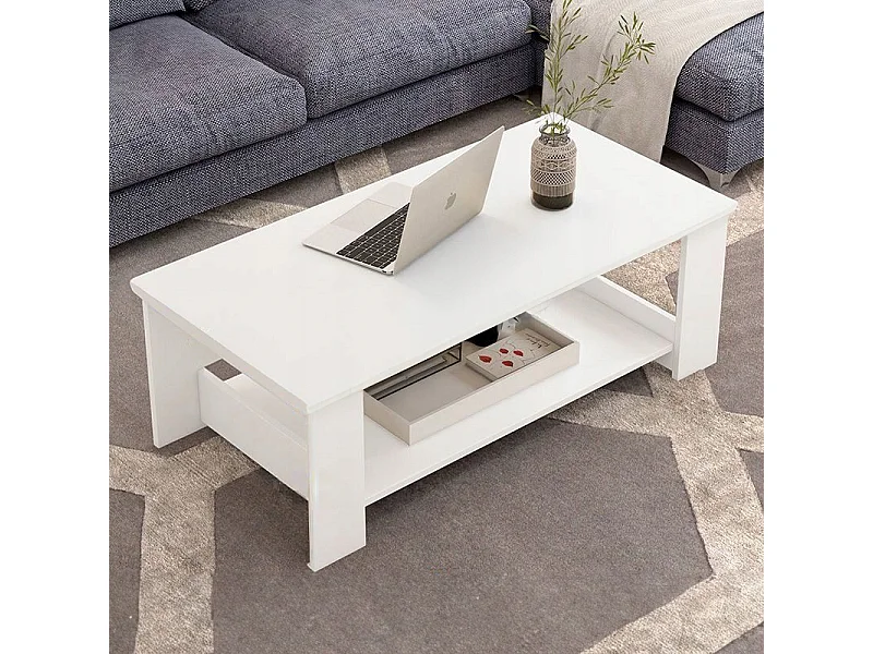 BANQUETTE TABLE BASE BLANCHE MODERNE AVEC ÉTAGÈRE SALON CHAMBRE LOFT GRANDE 100 CM