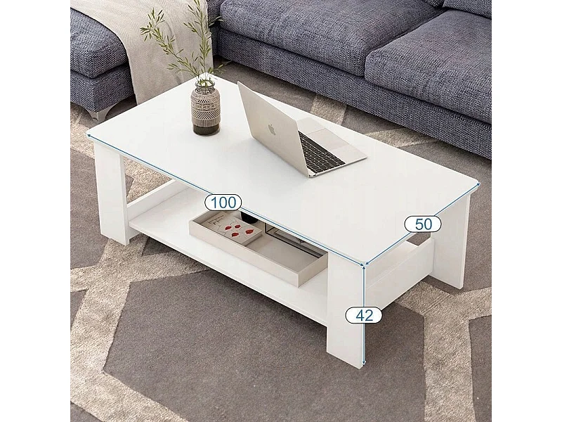 BANQUETTE TABLE BASE BLANCHE MODERNE AVEC ÉTAGÈRE SALON CHAMBRE LOFT GRANDE 100 CM