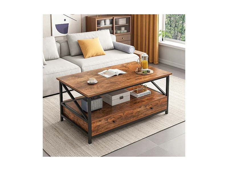 HOUTEN KOFFIETAFEL LOFT INDUSTRIËLE LADES WOONKAMERTAFEL 100 CM