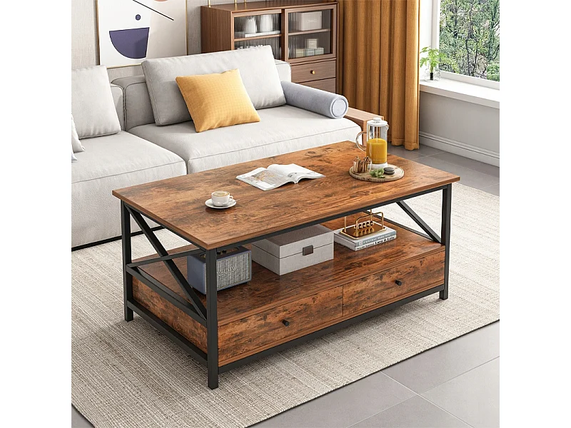 BANQUETTE TABLE BASSES EN BOIS LOFT INDUSTRIEL TIROIRS SALON TABLE 100 CM