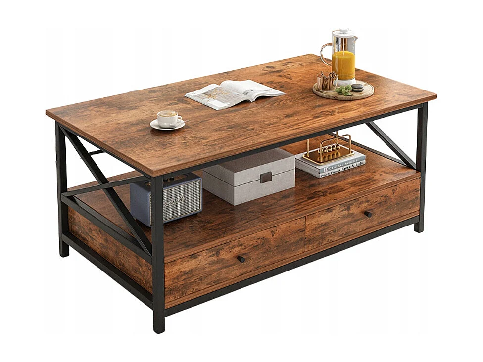 BANQUETTE TABLE BASSES EN BOIS LOFT INDUSTRIEL TIROIRS SALON TABLE 100 CM