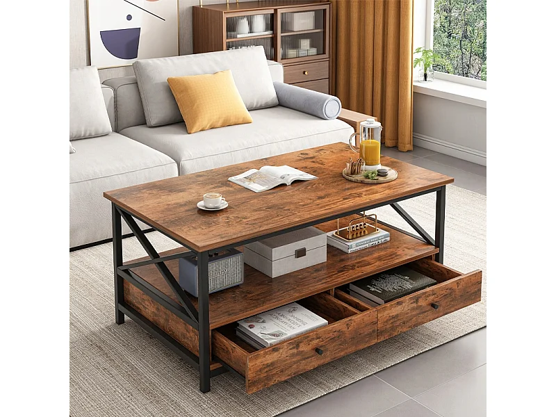 BANQUETTE TABLE BASSES EN BOIS LOFT INDUSTRIEL TIROIRS SALON TABLE 100 CM