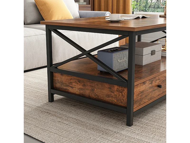 BANQUETTE TABLE BASSES EN BOIS LOFT INDUSTRIEL TIROIRS SALON TABLE 100 CM