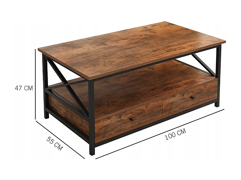 BANQUETTE TABLE BASSES EN BOIS LOFT INDUSTRIEL TIROIRS SALON TABLE 100 CM
