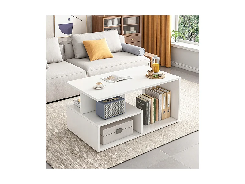 BANQUETTE TABLE BASE BLANCHE MODERNE AVEC ÉTAGÈRE SALON CHAMBRE LOFT GRANDE 90 CM