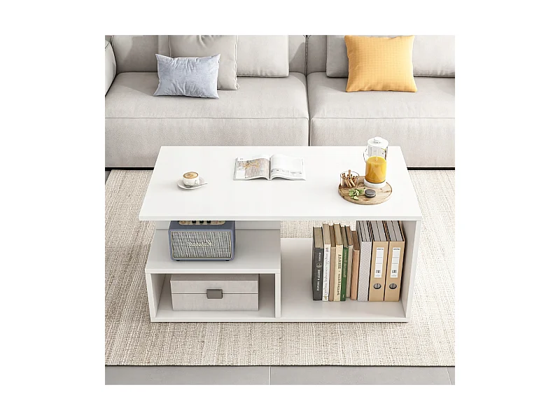 BANQUETTE TABLE BASE BLANCHE MODERNE AVEC ÉTAGÈRE SALON CHAMBRE LOFT GRANDE 90 CM