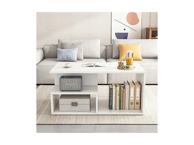 BANQUETTE TABLE BASE BLANCHE MODERNE AVEC ÉTAGÈRE SALON CHAMBRE LOFT GRANDE 90 CM