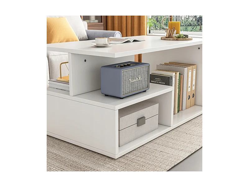 BANQUETTE TABLE BASE BLANCHE MODERNE AVEC ÉTAGÈRE SALON CHAMBRE LOFT GRANDE 90 CM