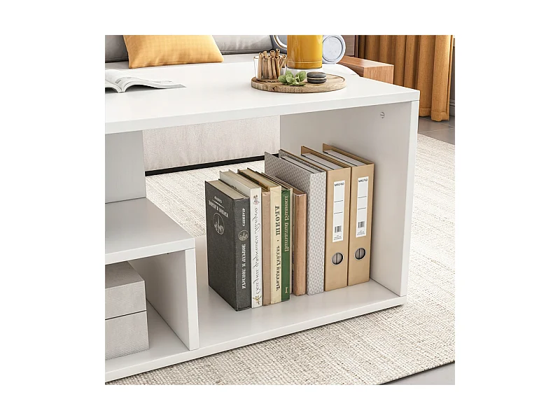 BANQUETTE TABLE BASE BLANCHE MODERNE AVEC ÉTAGÈRE SALON CHAMBRE LOFT GRANDE 90 CM