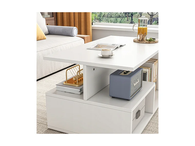 BANQUETTE TABLE BASE BLANCHE MODERNE AVEC ÉTAGÈRE SALON CHAMBRE LOFT GRANDE 90 CM